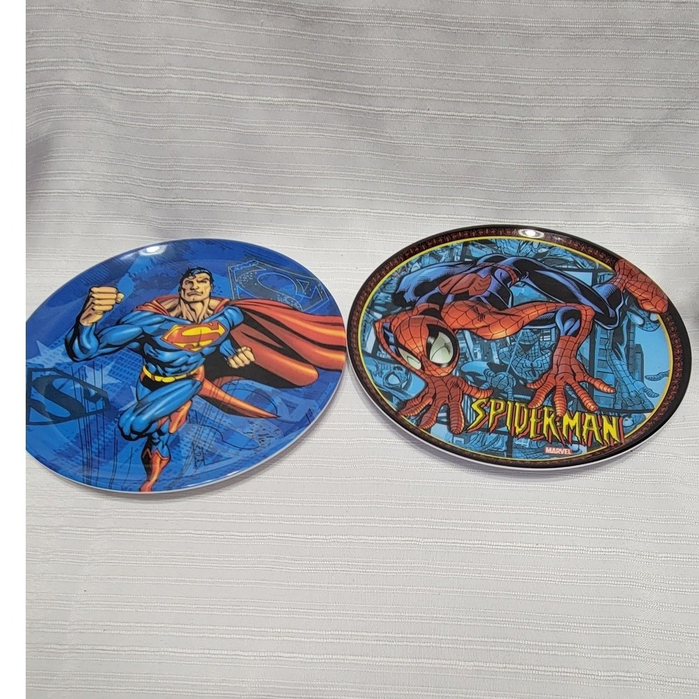 Vintage Marvel Spider-Man and DC Superman Melamine Plates Kids Superhero plates